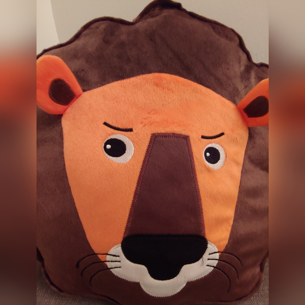 IKEA Lion Face Plush Pillow - Orange & Brown